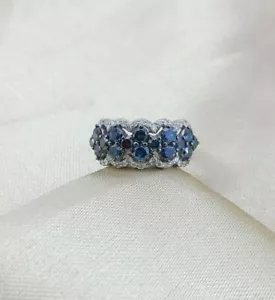 Solid 10k White Gold White Blue Round Natural Diamond Cocktail Band Ring 2.43 ct - Picture 1 of 12