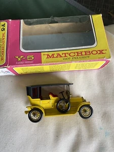 Matchbox RARE LESNEY Yesteryear Y5 Yellow 1907 PEUGEOT Black Roof New NIB - Picture 1 of 6