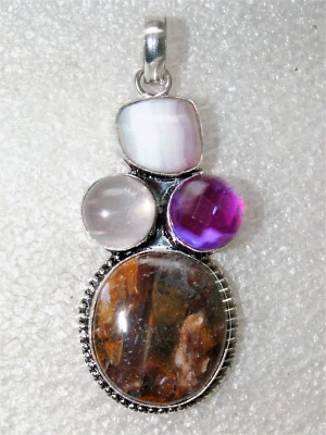  Edelstein ANHÄNGER Silber pl. MOOKAIT;ACHAT;LABRADORITTOPAS;ROSENQUARZ   NEU! - Bild 1 von 2