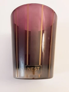 Nest Candle Making Glass Candle Holder Vase Frosted Maroon Gold Stripe 4" Tall - Picture 1 of 6