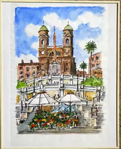 Gertrude fabbricante di castelli *1917 Piazza di Spagna Roma chiesa acquerello Trinidad - Foto 1 di 7