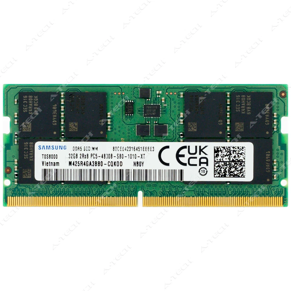 Samsung 32GB DDR5 4800 MHz PC5-38400 SODIMM Laptop Memory RAM (M425R4GA3BB0-CQK) - Image 1 of 2