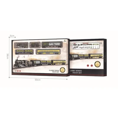 Retro Railroad Train Set with Sound & Light Steam Train Locomotive Passenger Car - Image 1 of 4