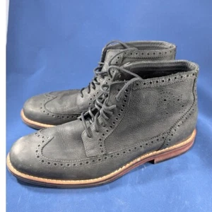 Cole Haan Leather Wingtip Ankle Boots Dress Casual Lace Up Black 9M - Picture 1 of 7