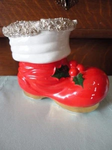Christmas Porcelain Red Boot Penny Coin Bank Santa international Corp Vintage - Picture 1 of 11