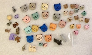 37 Unique Deco Flat-Backed Cat Face Embellishments+ 12 Cat Caricature Figures - Picture 1 of 2