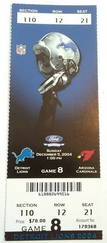 2004 Arizona Cardinals Detroit Lions NFL Football Ticket Stub Cover