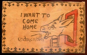 EDMONTON Alberta Leather Postcard 1900s Humor Donkey - Picture 1 of 2