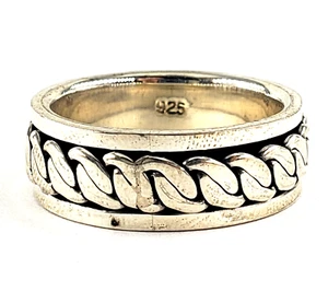 Vintage Sterling Silver 8.15MM Patterned Spinner Band Mens Size 9.5 Hippie Bali - Picture 1 of 10