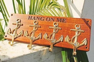 Nautical Ship Anchor -- Set of 4 Key Hook Wall Mounted Cloth Hanger Wooden Board - Picture 1 of 7
