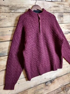 Pendleton XL Shetland Wool Henley Sweater Crew Neck Mens Chunky Knit Burgundy  - Picture 1 of 12