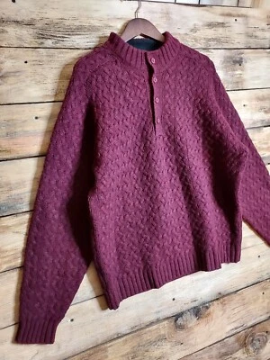 Pendleton XL Shetland Wool Henley Sweater Crew Neck Mens Chunky Knit Burgundy  - Image 1 of 4