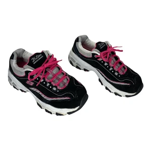 Tenis Skechers para niñas talla 7 D'Lites parte superior de gamuza negra borde rosa y blanco - Imagen 1 de 11