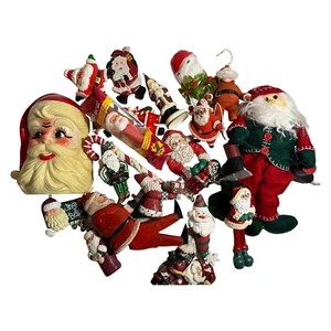 Christmas Santa Ornaments Figurines Large Lot Vintage MCM Kitschy Crafts 3 Lbs+ - Picture 1 of 8