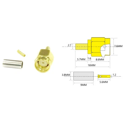 1PC RP SMA male plug RF coaxial conector for RG316 RG174 cable Straight NEW - Image 1 of 4