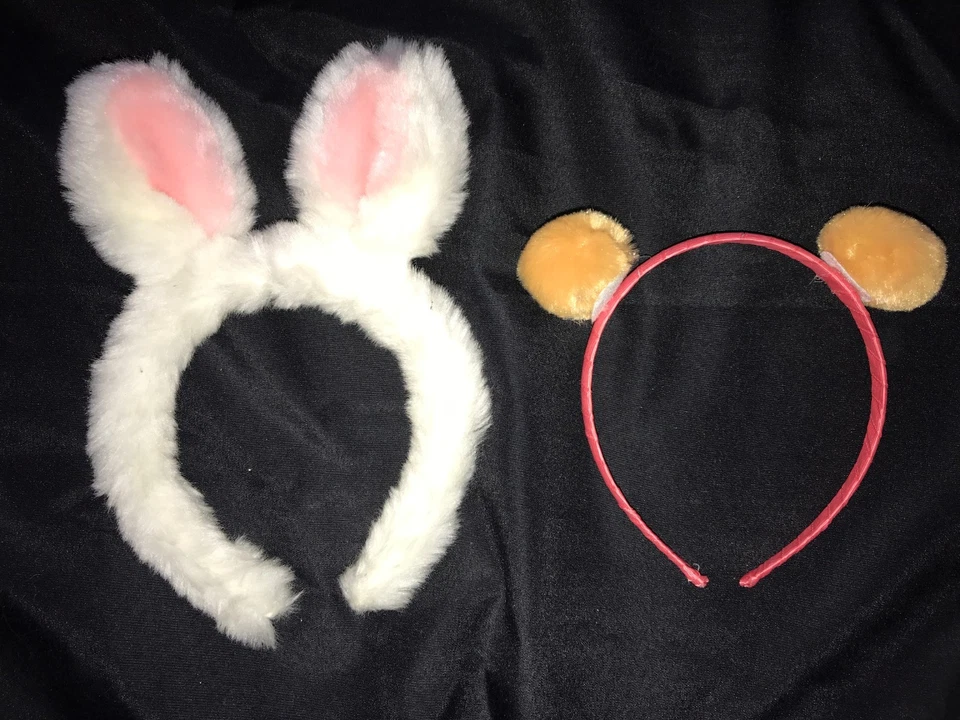 2 CINTAS PARA LA CABEZA PARA NIÑAS HALLOWEEN PASCUA CONEJITO OREJAS PELUDAS pompones marrones @@ Foto 1 de 1
