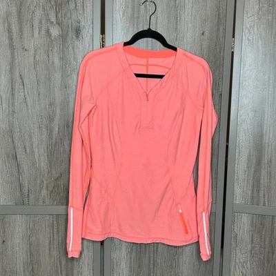 Lululemon Top Women Size 8 Long Sleeves Neon Pockets Reflective Athletic - Image 1 of 4