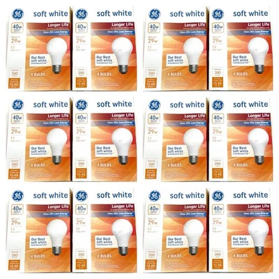 GE - Soft White - 40 W (uses 29 w) - Light Bulbs - 12 Packs/48 Bulbs - Image 1 of 2
