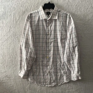 Neiman Marcus Mens Button Shirt Pink Plaid XL 17.5 Cotton Long Sleeve Collar - Picture 1 of 7