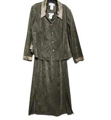 Jessica Howard Mujer 22 Y2K 2 Piezas Maxi Vestido Chaqueta Conjunto Verde Imitación Gamuza... Foto 1 de 4