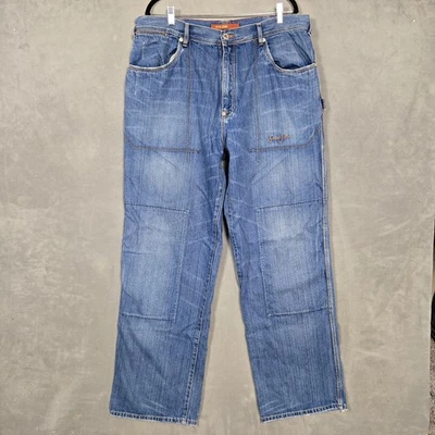 Vintage Sean John Baggy wide leg Y2K Jeans mens 38x34 knee patches blue hip hop - Image 1 of 4