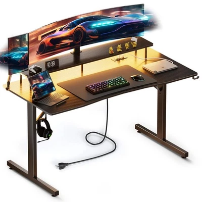 Escritorio para juegos de 55 pulgadas con puertos de carga USB y luces LED, escritorio para computadora con... Foto 1 de 4