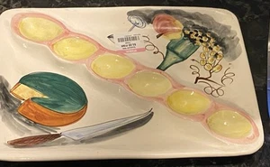 ITALY MAJOLICA Ceramic APPETIZER Serving Tray Cheese Deviled Eggs, Hand Ptd 13.5 - Picture 1 of 10