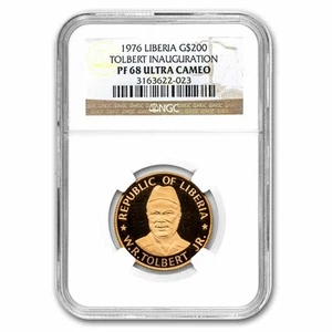 1976 Liberia Gold 200 Dollars Tolbert Inauguration PF-68 NGC - Picture 1 of 3