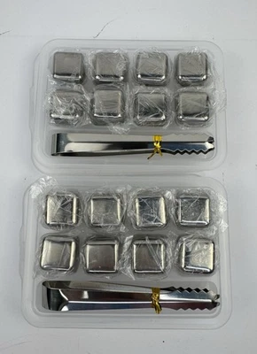 X2 pedras refrigeradoras de metal uísque vinho aço inoxidável com pinças cubos reutilizáveis - Imagem 1 de 4