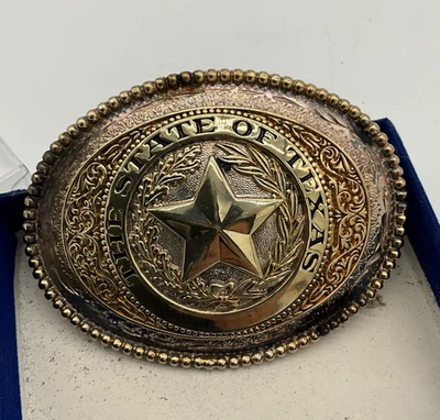 СЕРЕБРЯНАЯ КОЛЛЕКЦИЯ State of TEXAS 24 KT Позолоченная Посеребренная Пряжка Ручной Работы - Изображение 1 из 4