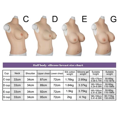 Silicone Half Bodysuit Crossdresser Breast Forms Breastplate Fake Boobs C-G Cup - Imagem 1 de 4
