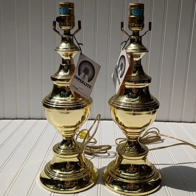 IMPERLITE Brass Lamp Pair Gold NEW with tags Urn Style MCM 1960s Lamps Vintage - Image 1 of 4