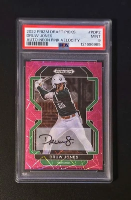 2022 Prizm Draft Picks Druw Jones #PDP2 Neon Pink Velocity Prizm (RC) Auto PSA 9 - Image 1 of 2