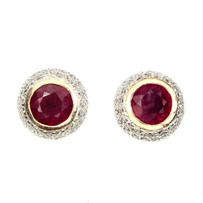 925 Sterling Silver Earrings Round Ruby 5mm Natural Gemstone Jewelry 💝💝💝💝💝 - Image 1 of 4