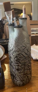 11” studio pottery Triple Vase. Signed By The Potter - Picture 1 of 5