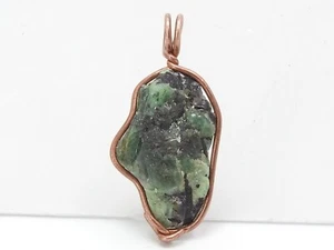 Emerald Rough Pendant Wire Wrapped Copper Jewelry 33X20X15MM Personalized Gift - Picture 1 of 8