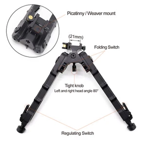 7.25-9'' inch V9 Aluminum Bipod Quick Detach Picatinny QD Mount Adjustable Black - Picture 1 of 9