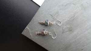 Sterling Silver Glass and Silver Beaded Earrings Vintage Hook 925 8 grams - Picture 1 of 7