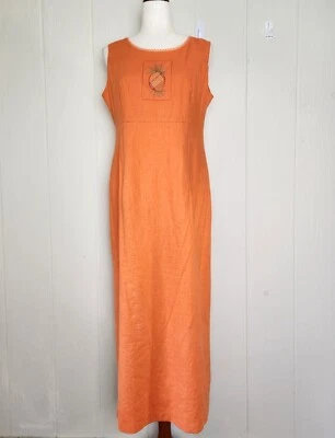 Sag Harbor льняной смеси макси платье ананас женщин 8 оранжевый без рукавов с подкладкой разрез - Изображение 1 из 4