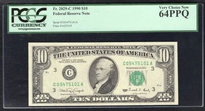 FR 2029-C 1990 $10 FRN FEDERAL RESERVE NOTE PHILADELPHIA, PA PCGS UNC-64PPQ - Picture 1 of 2
