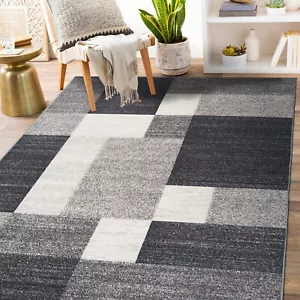 Rugshop Gray Area Rug Modern Boxes Design Non-slip Bedroom Rugs Living Room Rugs - Picture 1 of 57