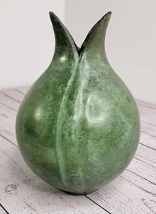 Dept 56 Cast Metal Sculptural Vase Verdigris 7" Tall Bulb Lovely - Picture 1 of 7