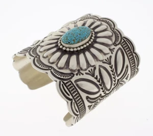 Natural Birdseye Kingman Turquoise Bracelet By Navajo Artist Arnold Blackgoat - Picture 1 of 5