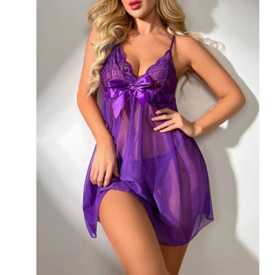 Women's Sexy-Lingerie Babydoll G-string Sleepwear Underwear Lace Dress Nightwear - Image 1 of 4