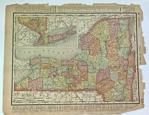 Antique 1900 Map of New York By Rand McNally & Co - Connecticut On Reverse - Picture 1 of 5