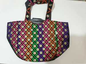 Ladies cross over shoulder black bag With embrady multicolours - Picture 1 of 4