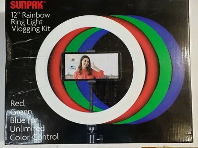 Kit de vlogging de luz de anillo arco iris de 12" - VL-LED144-12RGB FALTA BOLSA USADA - Sunpak Foto 1 de 4