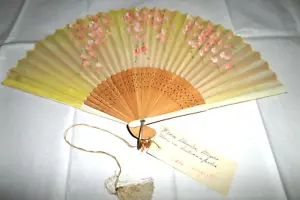 Vintage Made in Japan Hand Painted Floral Silk/Carved Wood Hand Fan - Picture 1 of 10