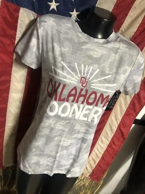 NWT new OU Oklahoma SOONERS Gray Camo Stretch Shirt Womens S Small 6-8 Sideline - Image 1 of 4