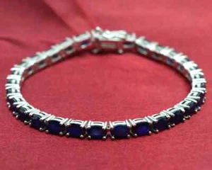 Blue Sapphire Gemstone Bracelet 925 Sterling Silver Tennis Bracelet Gift For Her - Picture 1 of 7